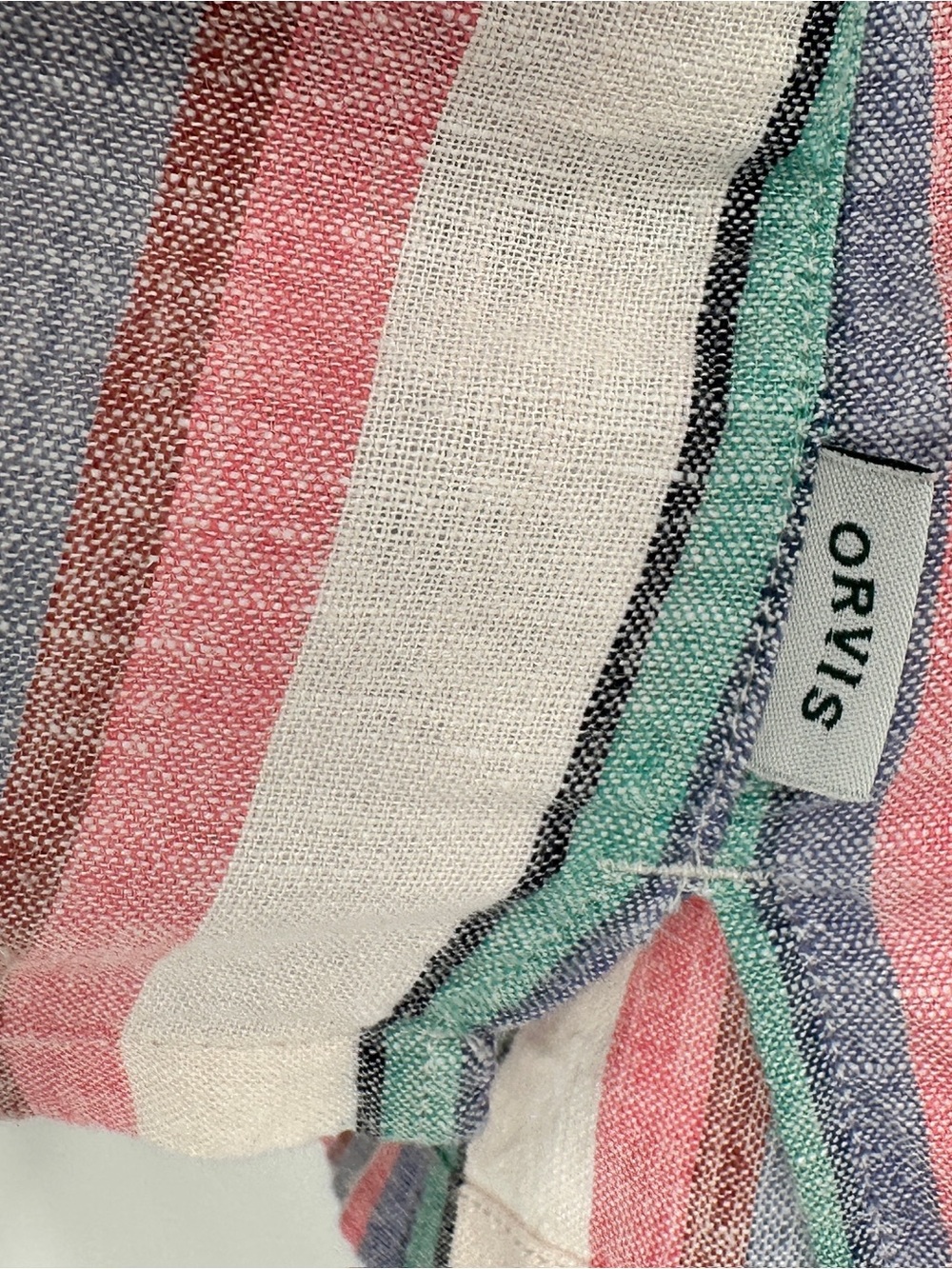 Orvis Linen Blend Striped Button Front Top XXL Pink Blue Dolman Sleeve Coastal - Picture 6 of 10